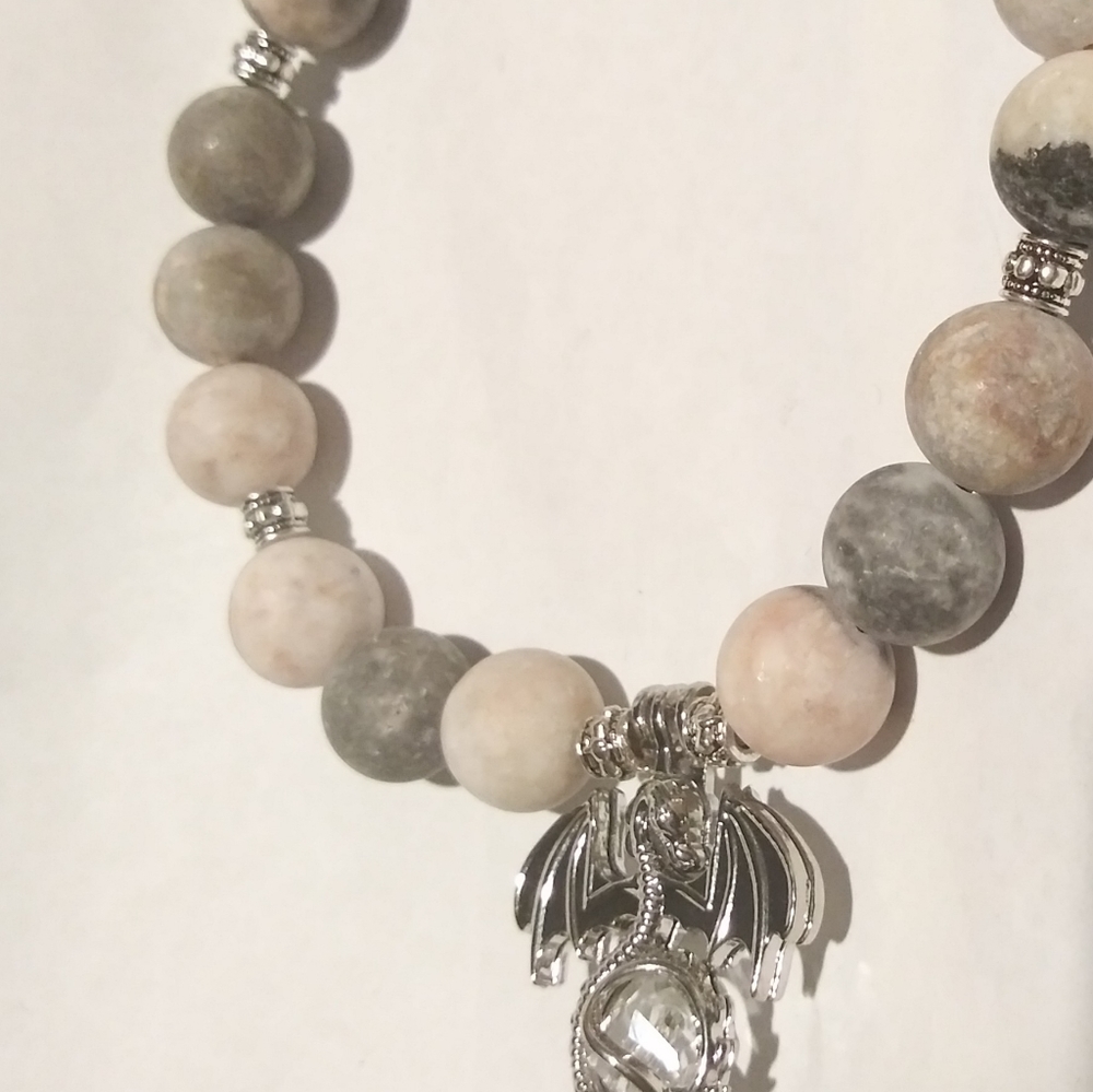 Handmade Pink Zebra Beaded Bracelet dragon locket